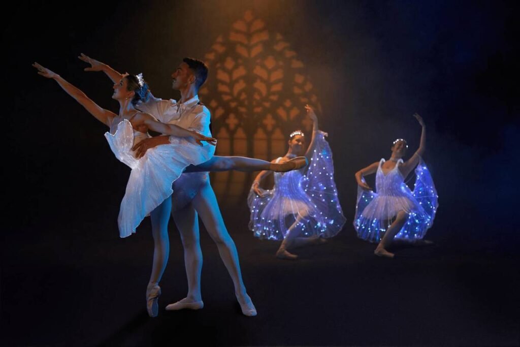 Dança e iluminação do Ballet of Lights em São Paulo