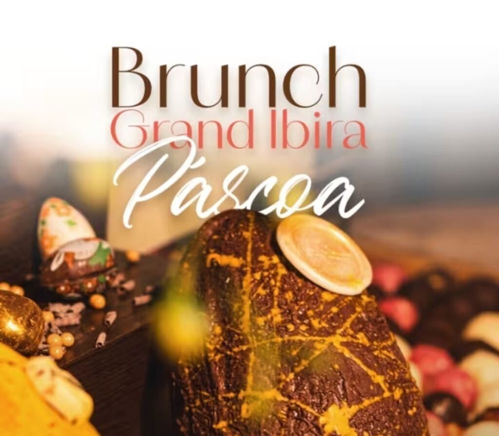 Brunch de Páscoa no Grand Mercure Ibirapuera com buffet variado e crianças decorando bolos.
